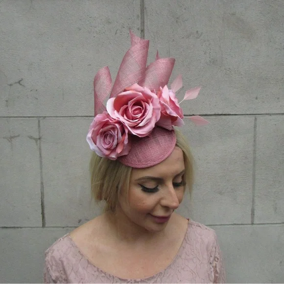 PINK ROSE FASCINATOR HAT/ HEADBAND Made in the UK - Picture 6 of 7
